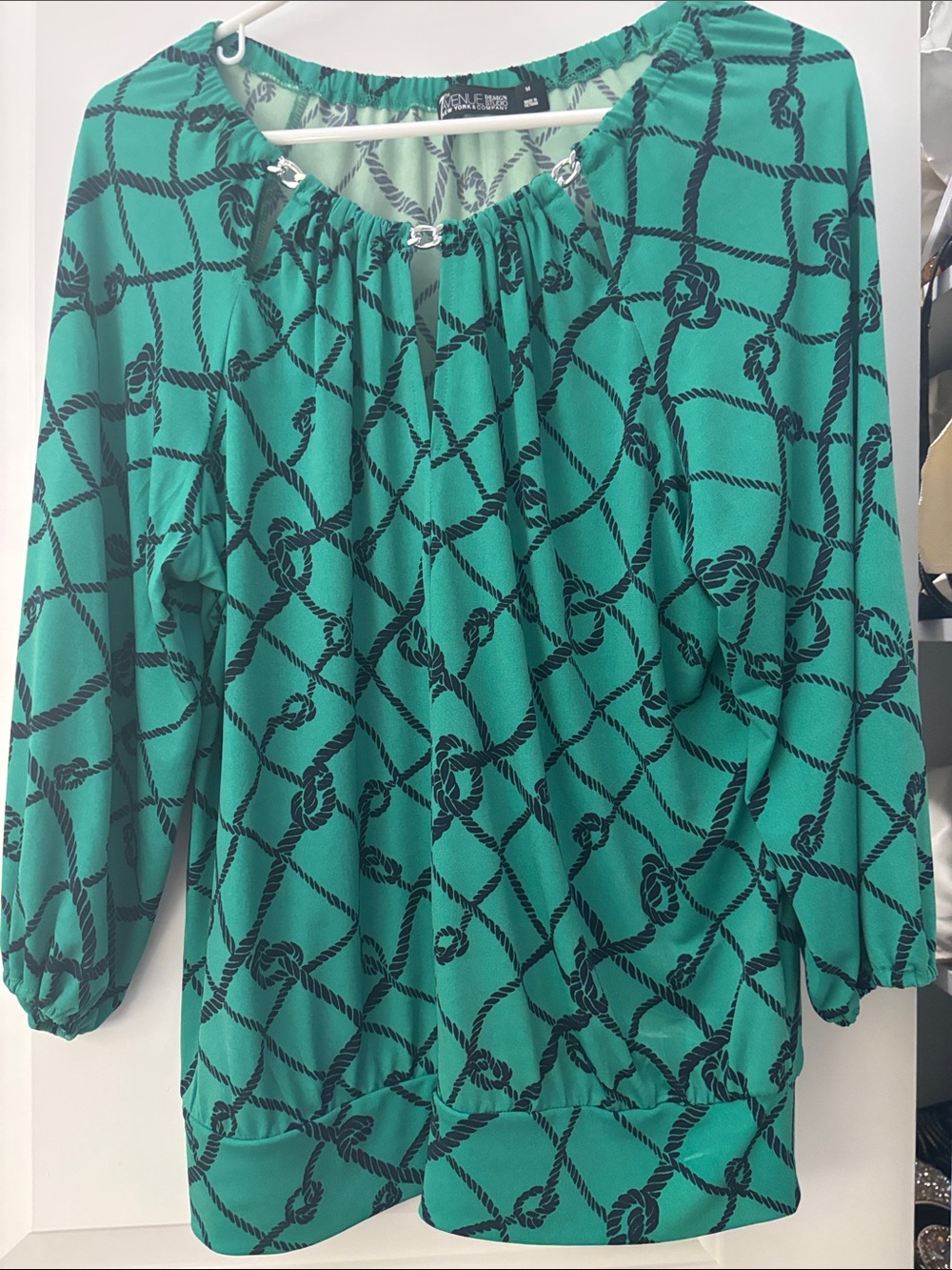 New York and company Teal Rope-Print Peasant Top